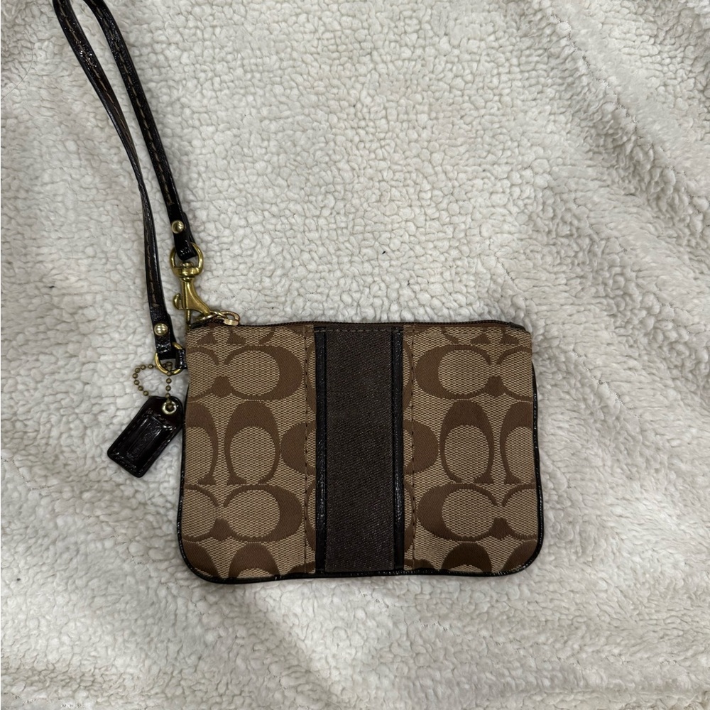 Coach Brown Wristlet with Signature Pattern
